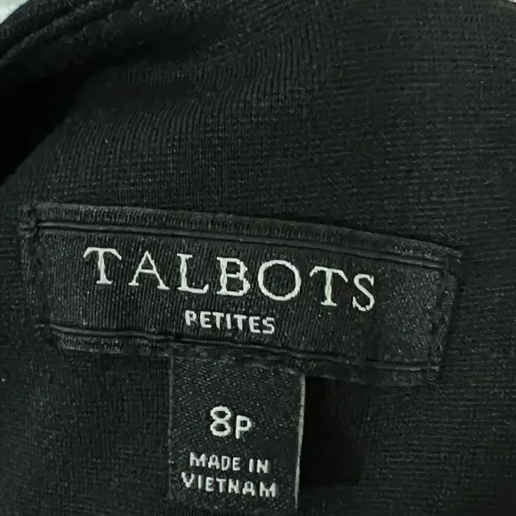 Talbots Black Dress with White Ruffle Trim Cap Sleeve Size 8 Petite - Picture 4 of 6